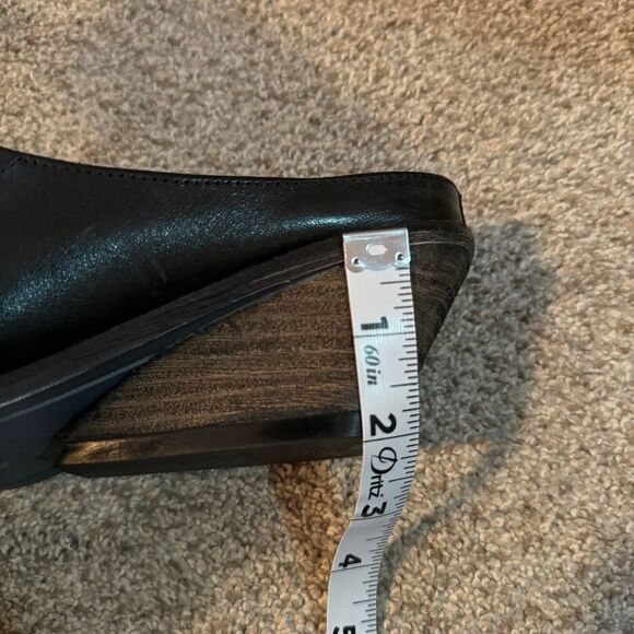 Free People black leather square toe wooden block heel slip on mules size 38 NEW - Picture 10 of 11